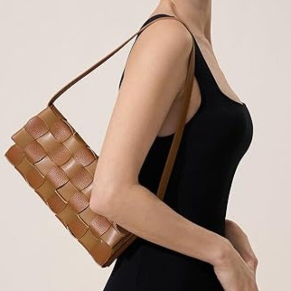 Neiman Marcus Chunli Caramel Brown Woven Evening Bag - Picture 2 of 5